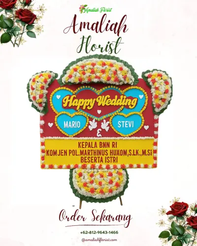 Karangan Papan Bunga Pernikahan di Pagaden